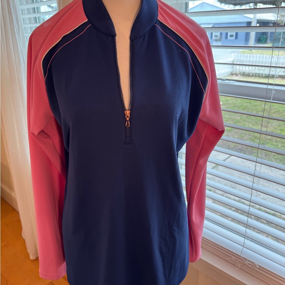 Navy and Pink Quarter-Zip Pullover